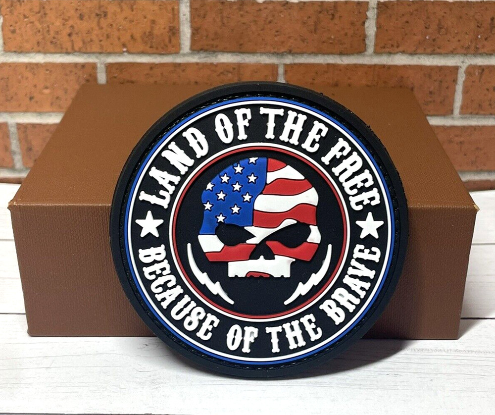 PVC Tactical Morale Patch - Punisher Skull Flag Patch - Hook Back Gun USA Patch