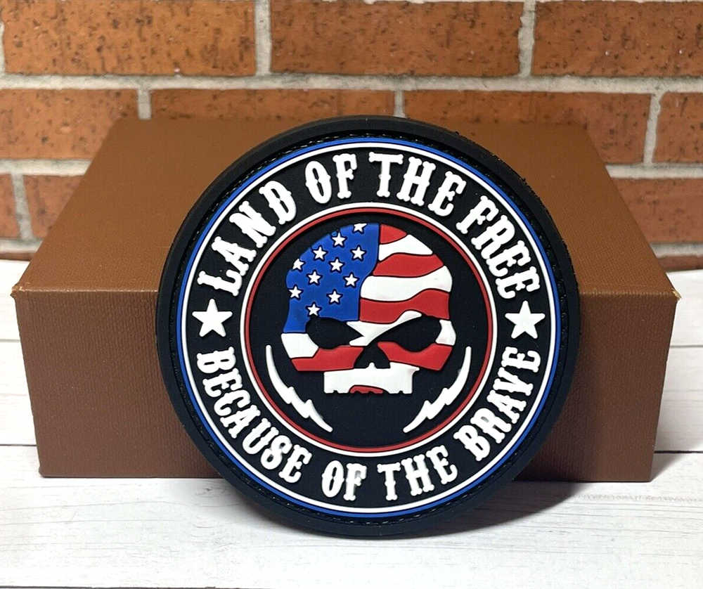 PVC Tactical Morale Patch - Punisher Skull Flag Patch - Hook Back Gun USA Patch