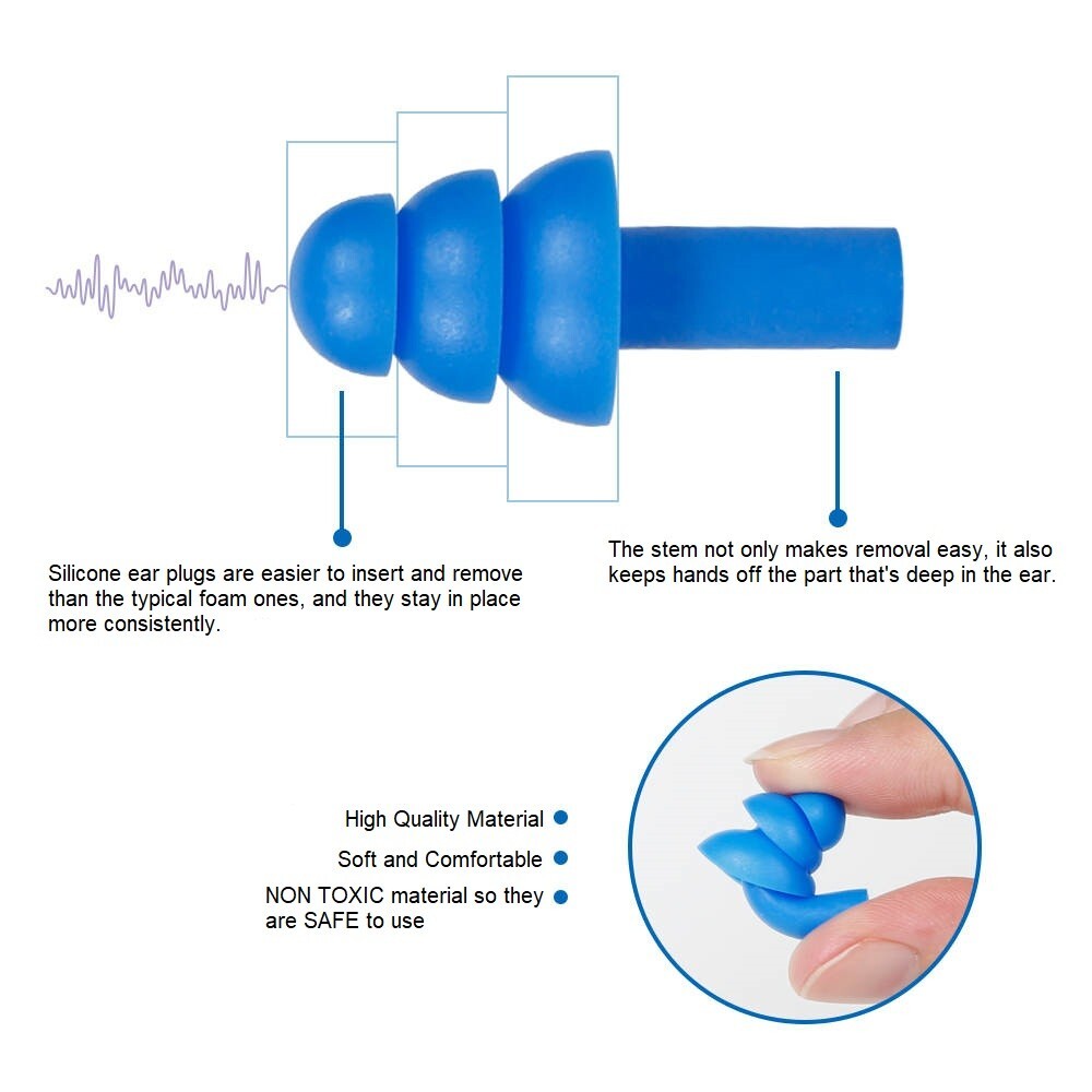 10 Pair Silicone Ear Plugs in Plastic Cases NRR 28dB Soft Reusable Waterproof