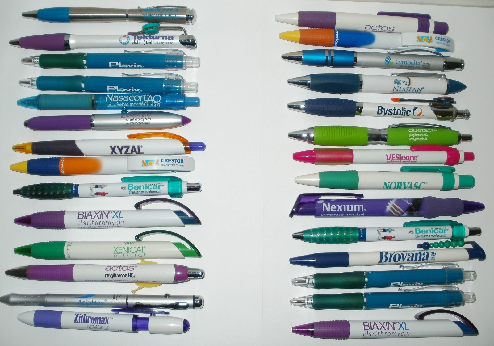 Lot of 28 Pharmaceutical Drug Rep Plastic & Metal Pens Nexium Crestor Cymbalta