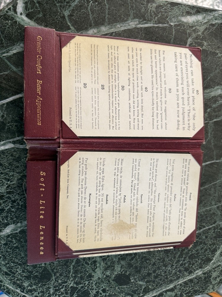 Bausch & Lomb Optical Lenses Eye Chart Simple Test leather case c1930 ephemera