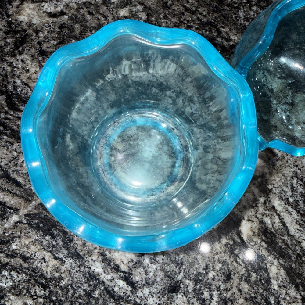 Light Blue Glass Easter Egg Candy Dish Vintage