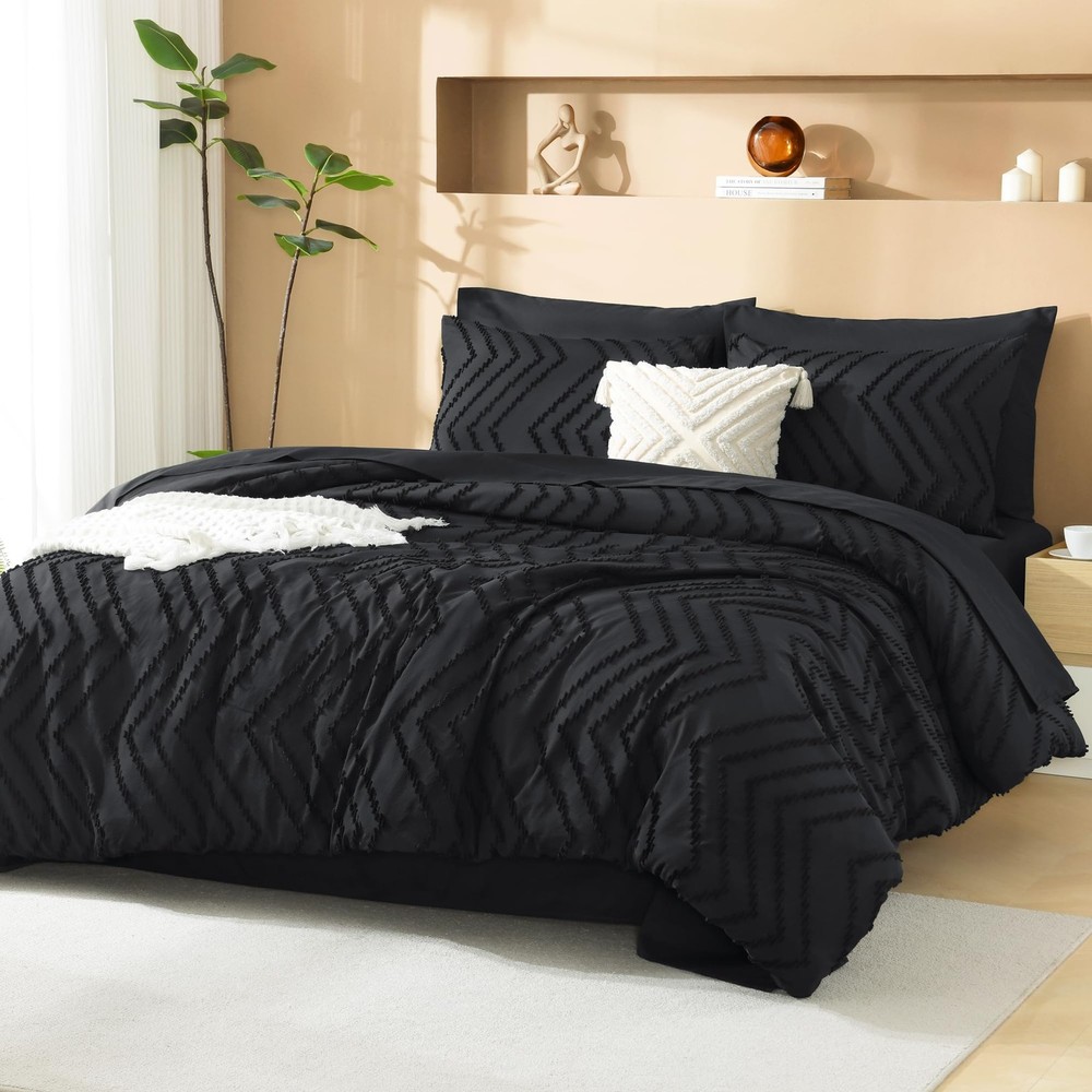 Litanika Black King Size Comforter Set with Sheets - 7 (104"x90"),