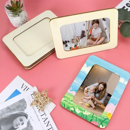 15 Pack Wooden Picture Frames for Crafts,DIY Wood 15Pack Rectangular Shape