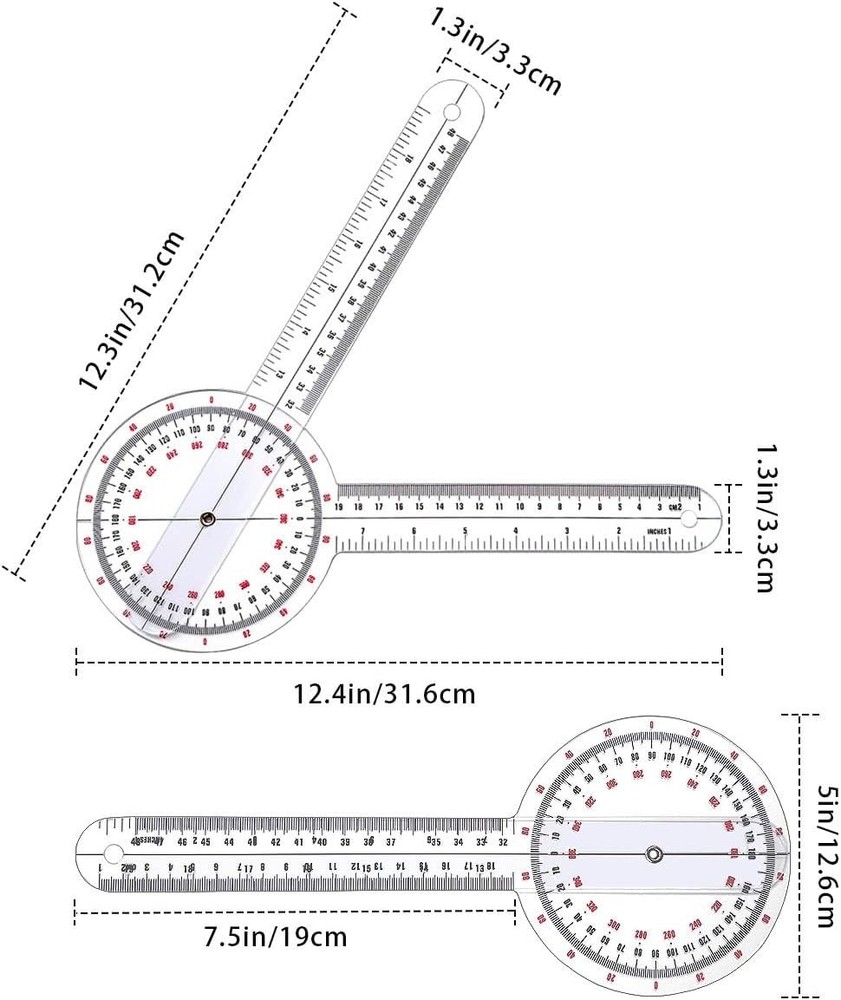 Versatile & Transparent 12-Inch Protractor Goniometer - Essential for Therapy