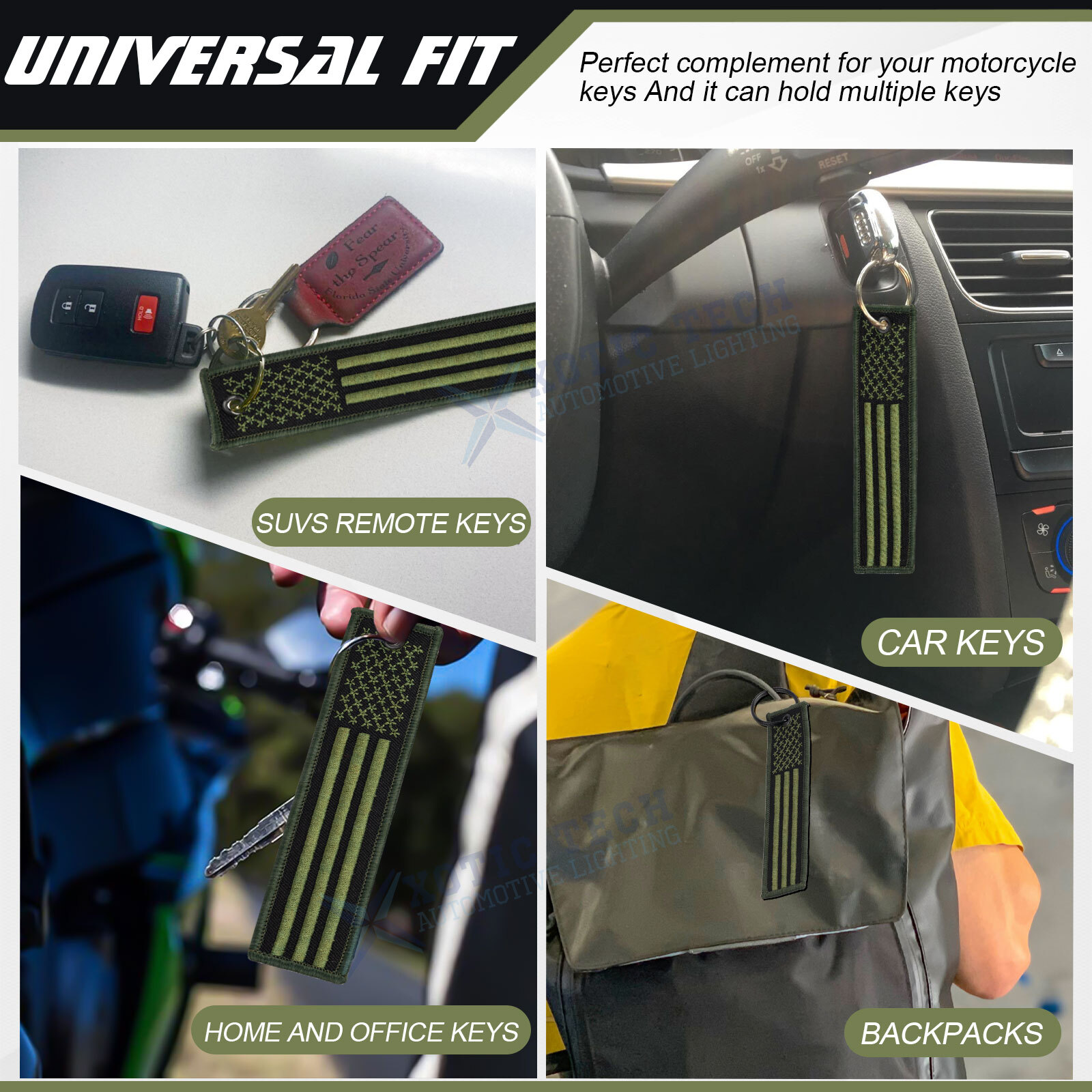 1PC Double Sided Embroidered Keychain Bike Motorcycle Key Ring Key Tag Belt Gift