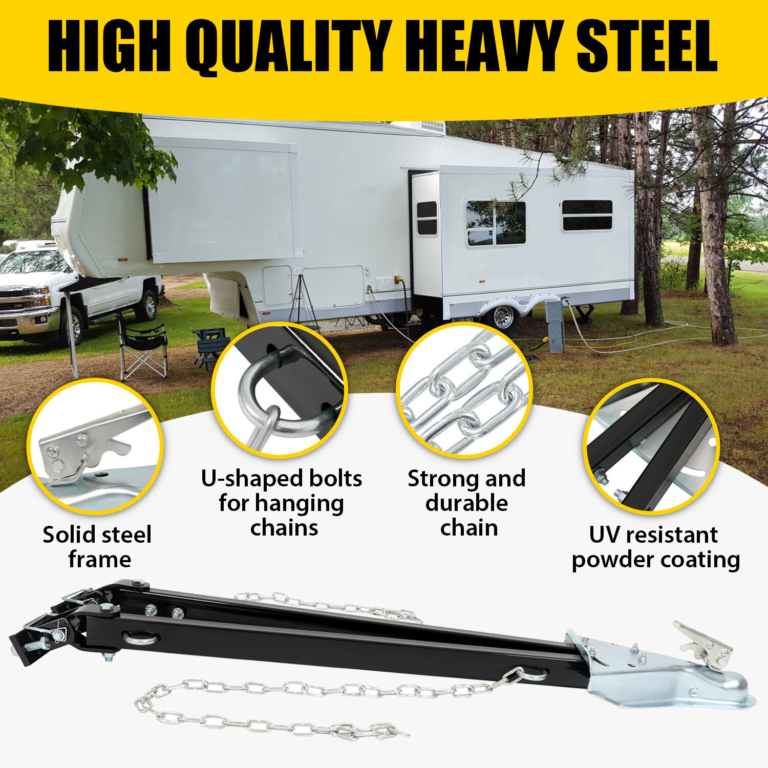 Adjustable Tow Bar 5500lbs w/Safety Chain 24" to 41" Wide For Camper RV Trailer