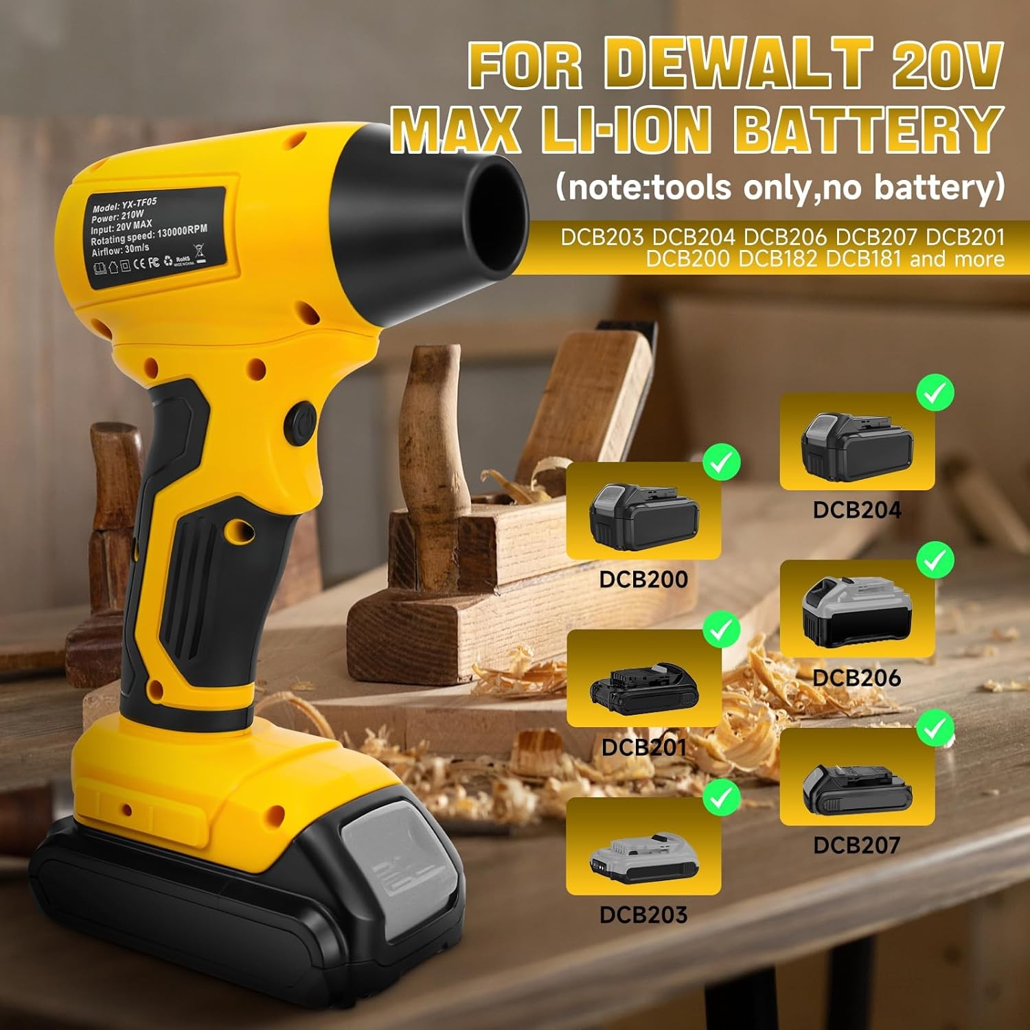 Air Blower Duster for Dewalt 20V Battery Handheld Cordless Leaf Fire Dust Clean