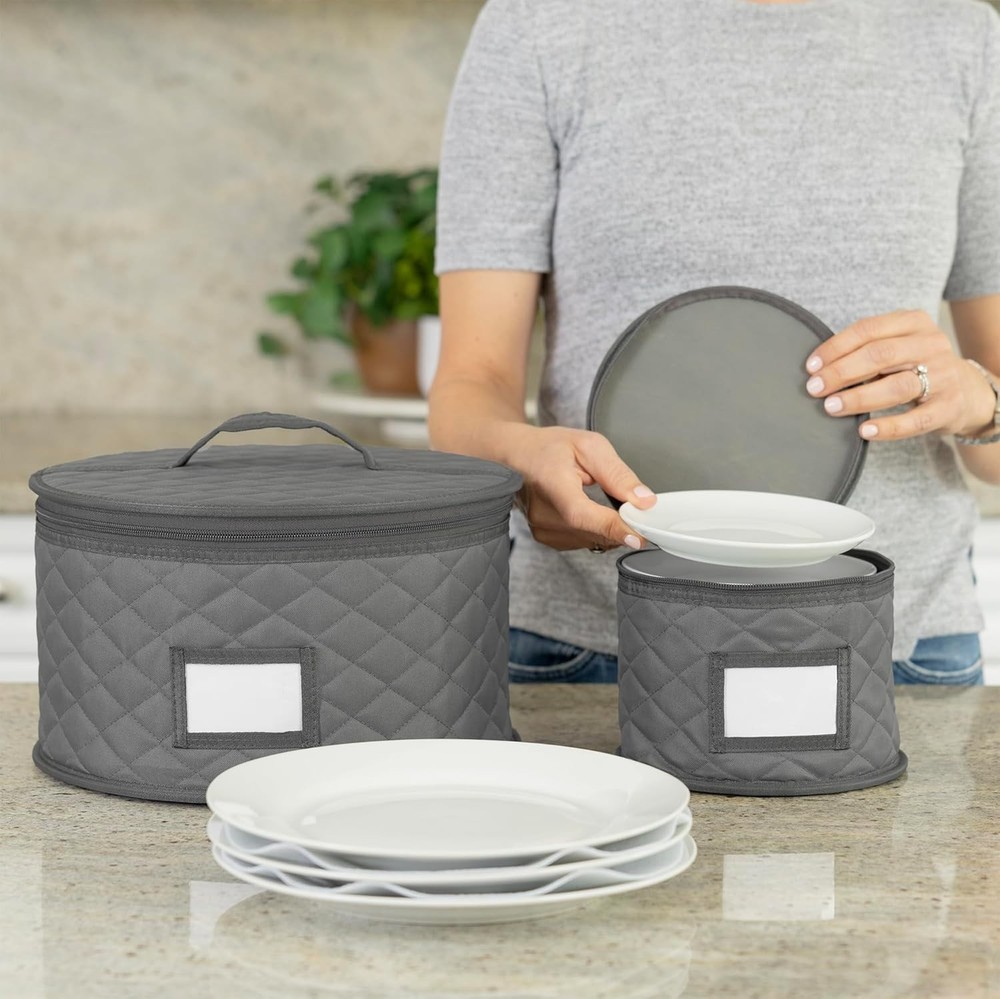 2 Pack 10" Salad Plate Quilted Cases - China Storage Container - Stackable Wi...