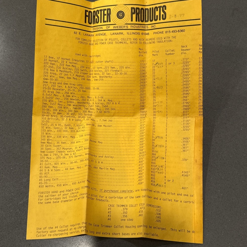 Forster Case Trimmer Original Cardboard BOX + Instructions **Empty Box**