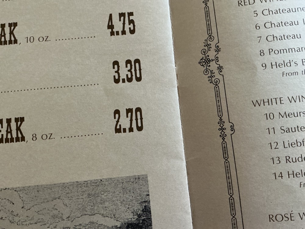 Vintage Catfish & Crystal Restaurant Menu, St. Louis, Mo.