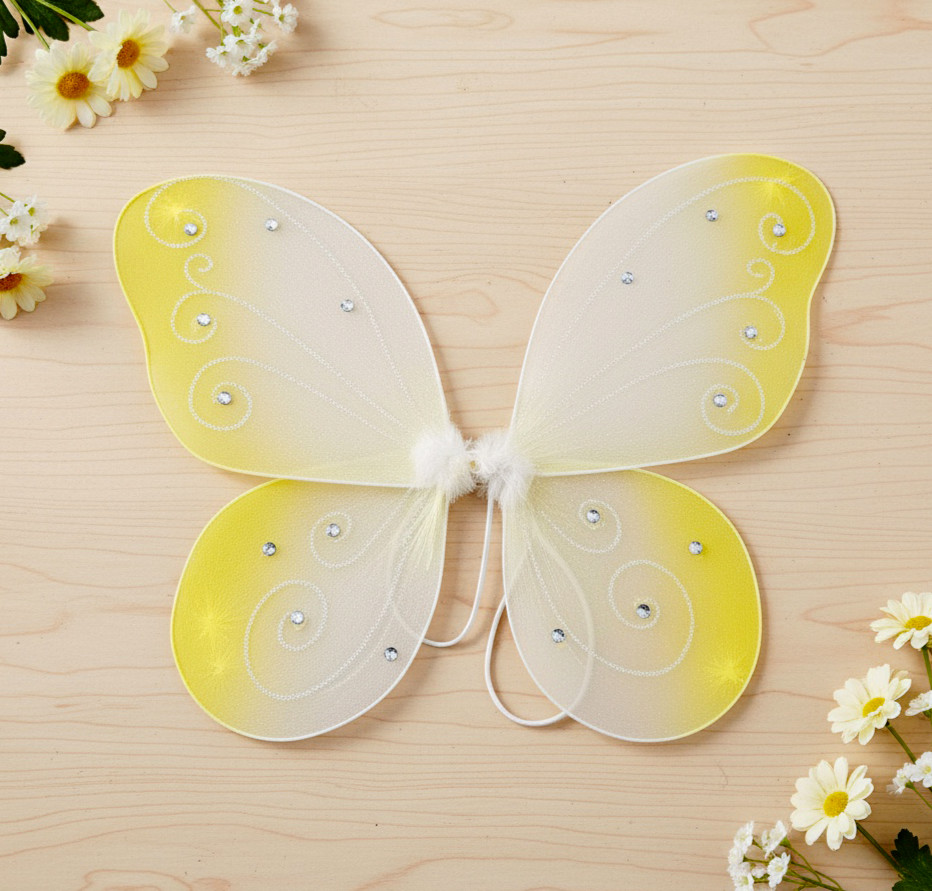 YELLOW EDGE Butterfly Fairy Organza Nylon WINGS Glitter & Gemstones Choose Size