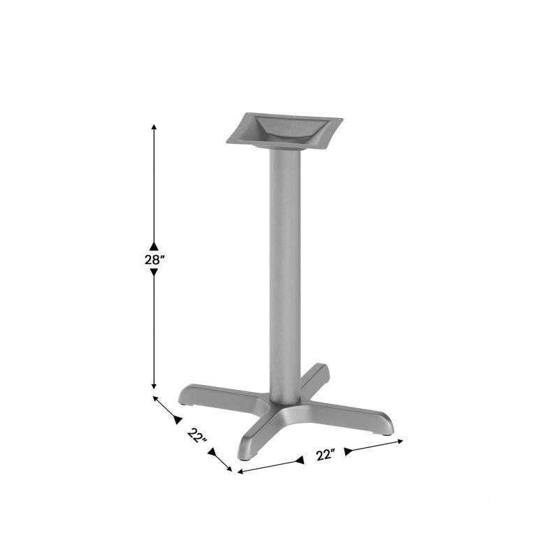 22'' x 22'' Restaurant Table X-Base with 3'' Dia. Table Height Column in Silver