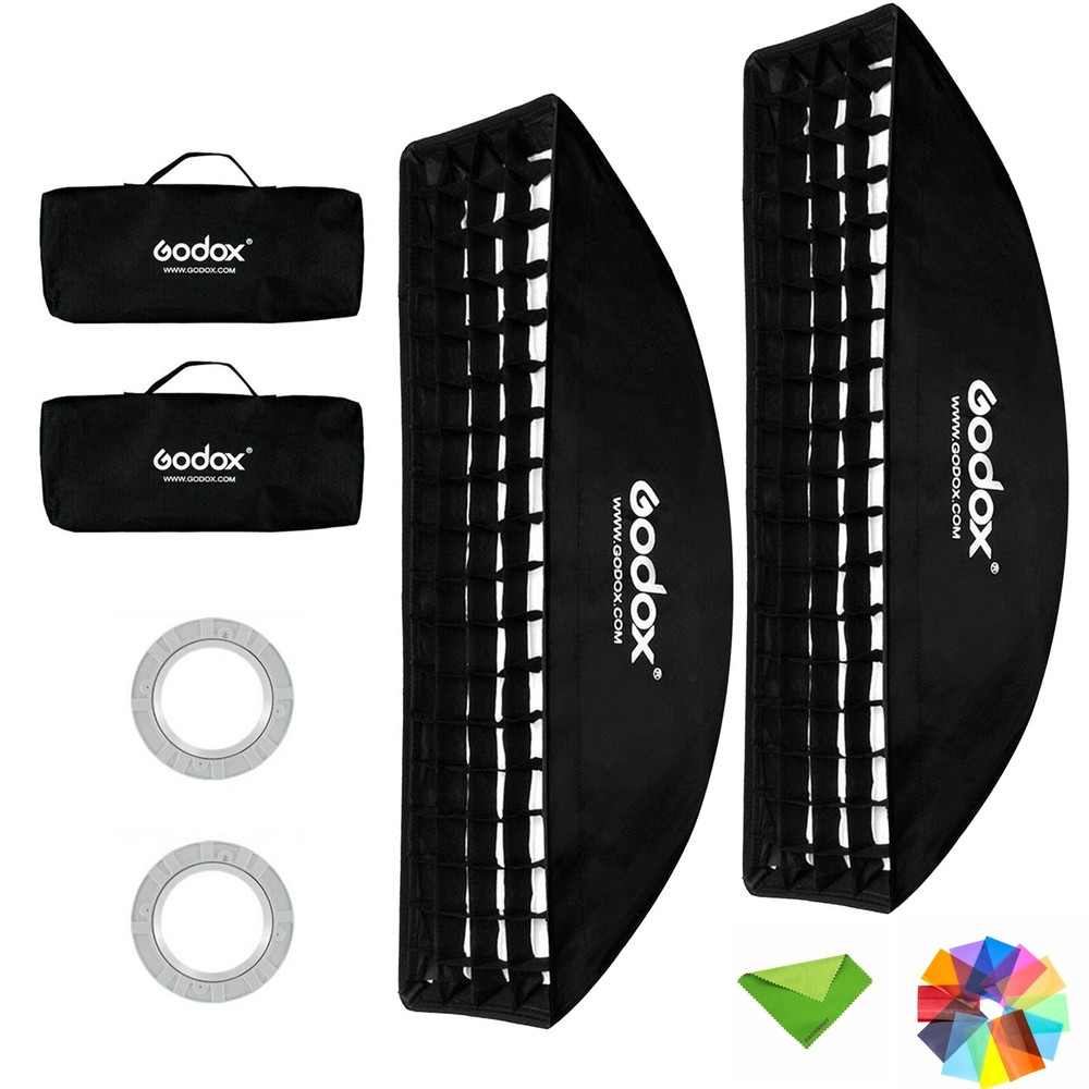 2PCS Godox 35x160cm Rectangle Softbox w/ Grid Bowens Mount For Flash Speedlite