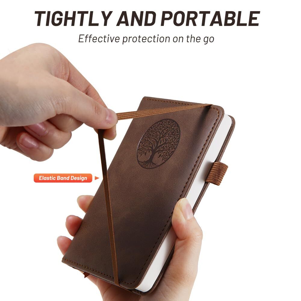 Small Pocket Notebook, Leather Journal Mini (Brown)