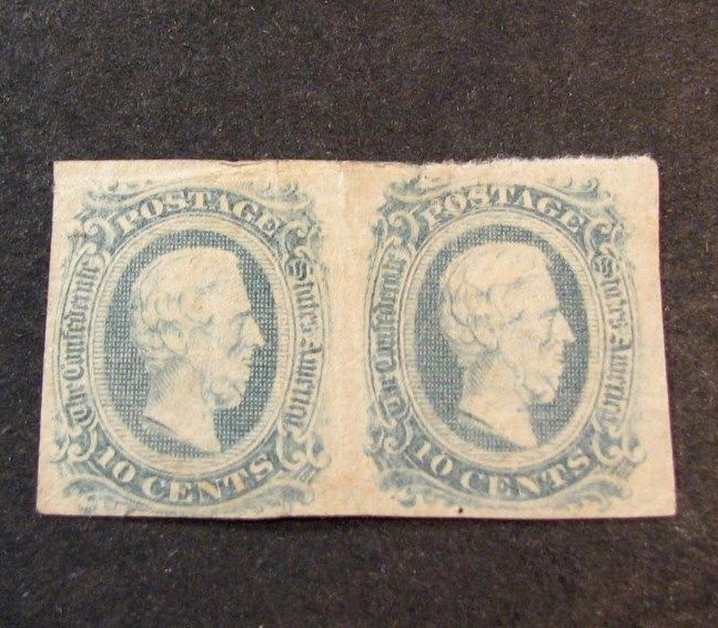 US  CSA Stamp Scott# 11a   Davis  1863-64 Pair  MH (part of original gum) L190
