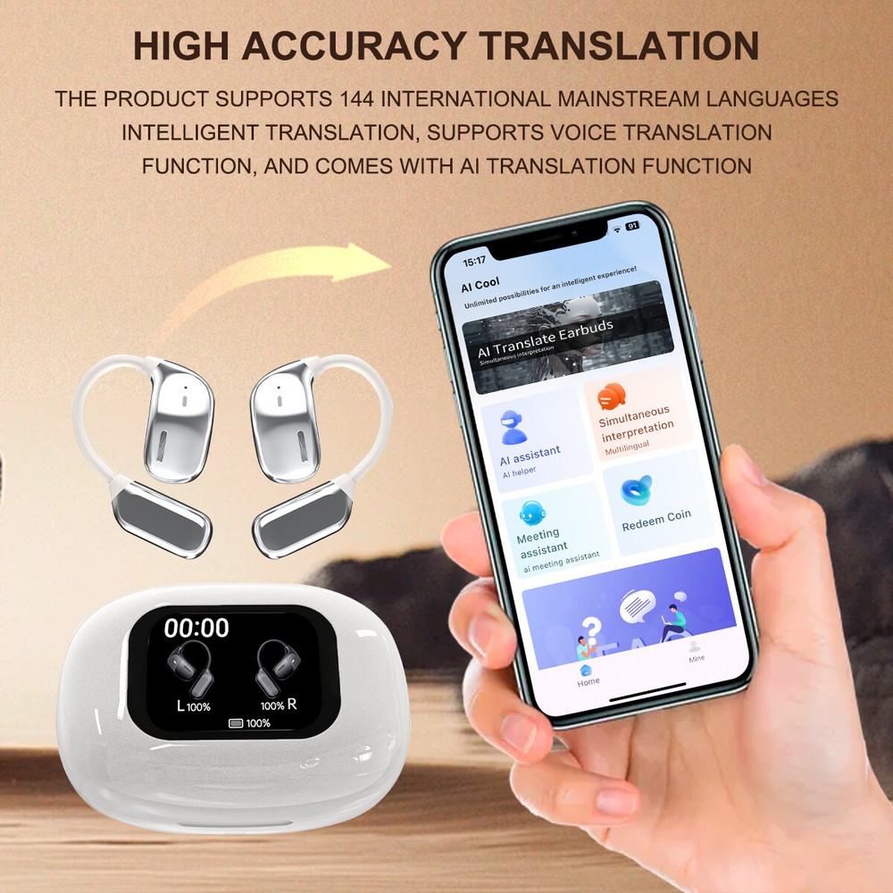 144+ Language Translator Earbuds Bluetooth Two-Way Real Time Smart Translation~
