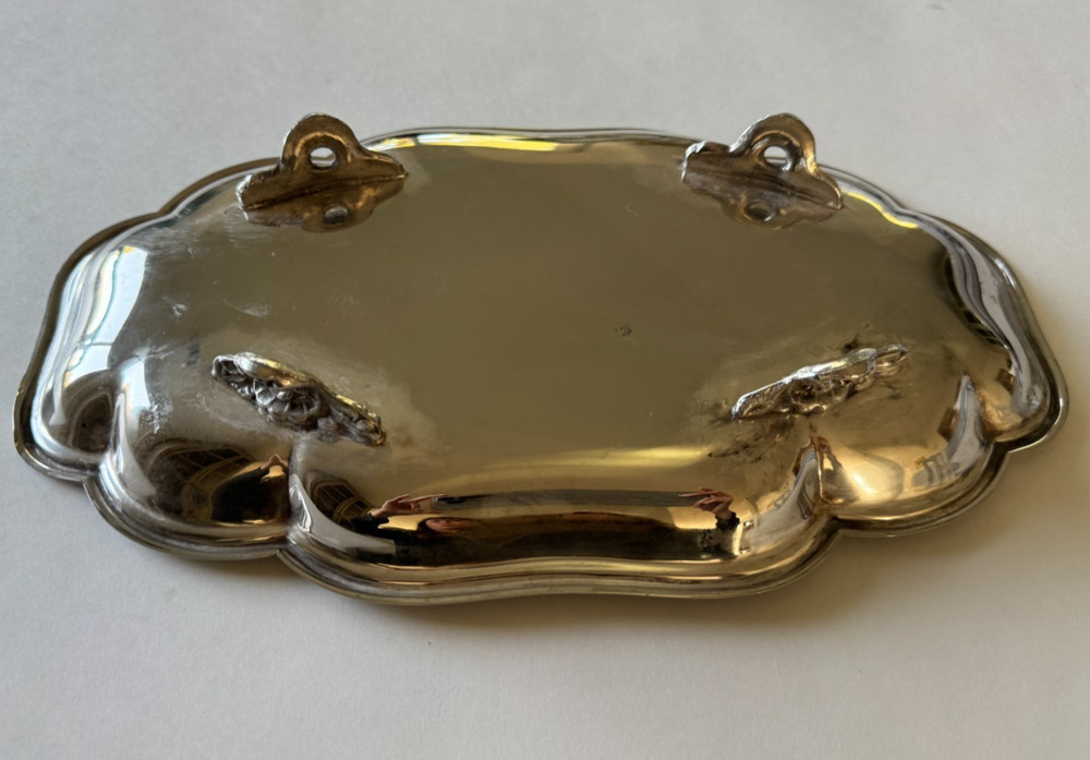 Antique 12” Heavy Silverplate Footed Serving Tray Rococo Victorian 13oz