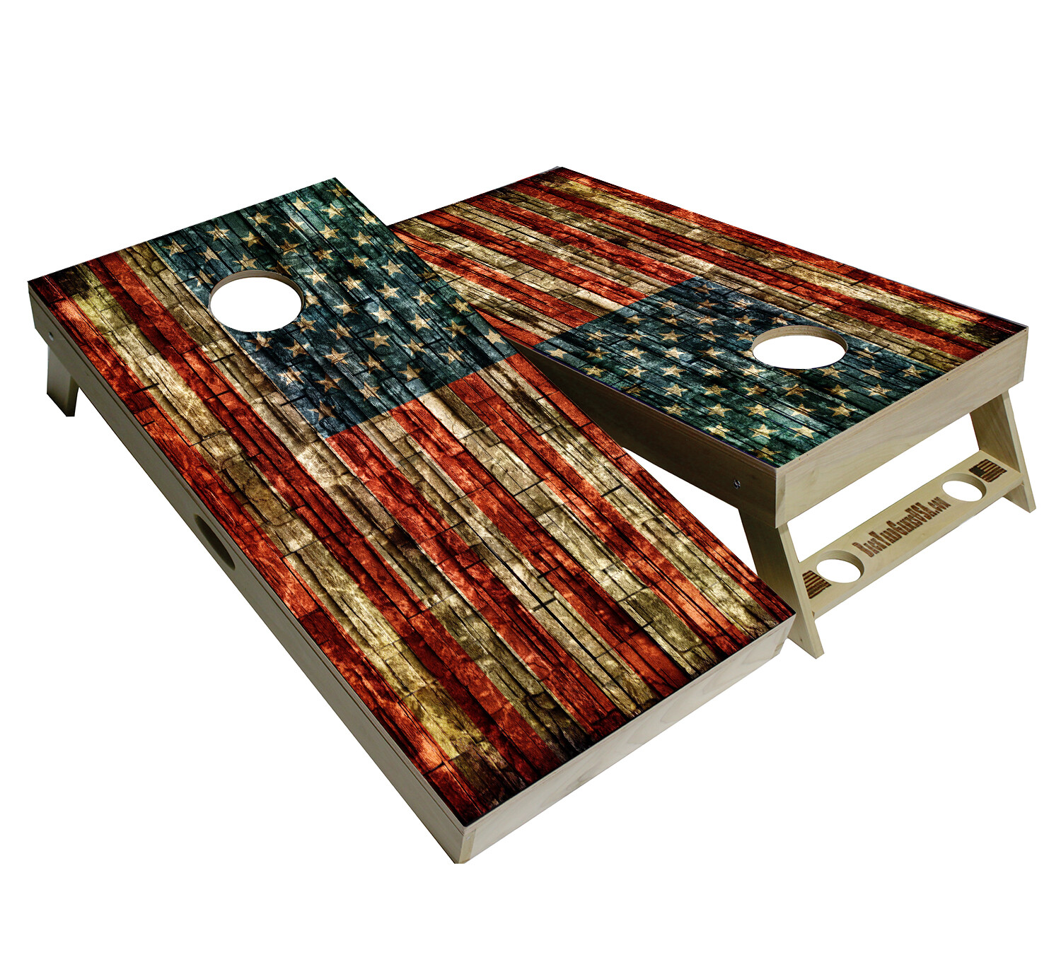 Premium Poplar USA Flag Cornhole Boards w Cupholders & Handles Reg 2 x 4 w Bags
