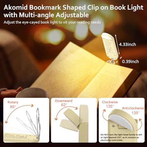 Book Light, USB Rechargeable Reading Light, Eye-Cared Amber Light Mode Book