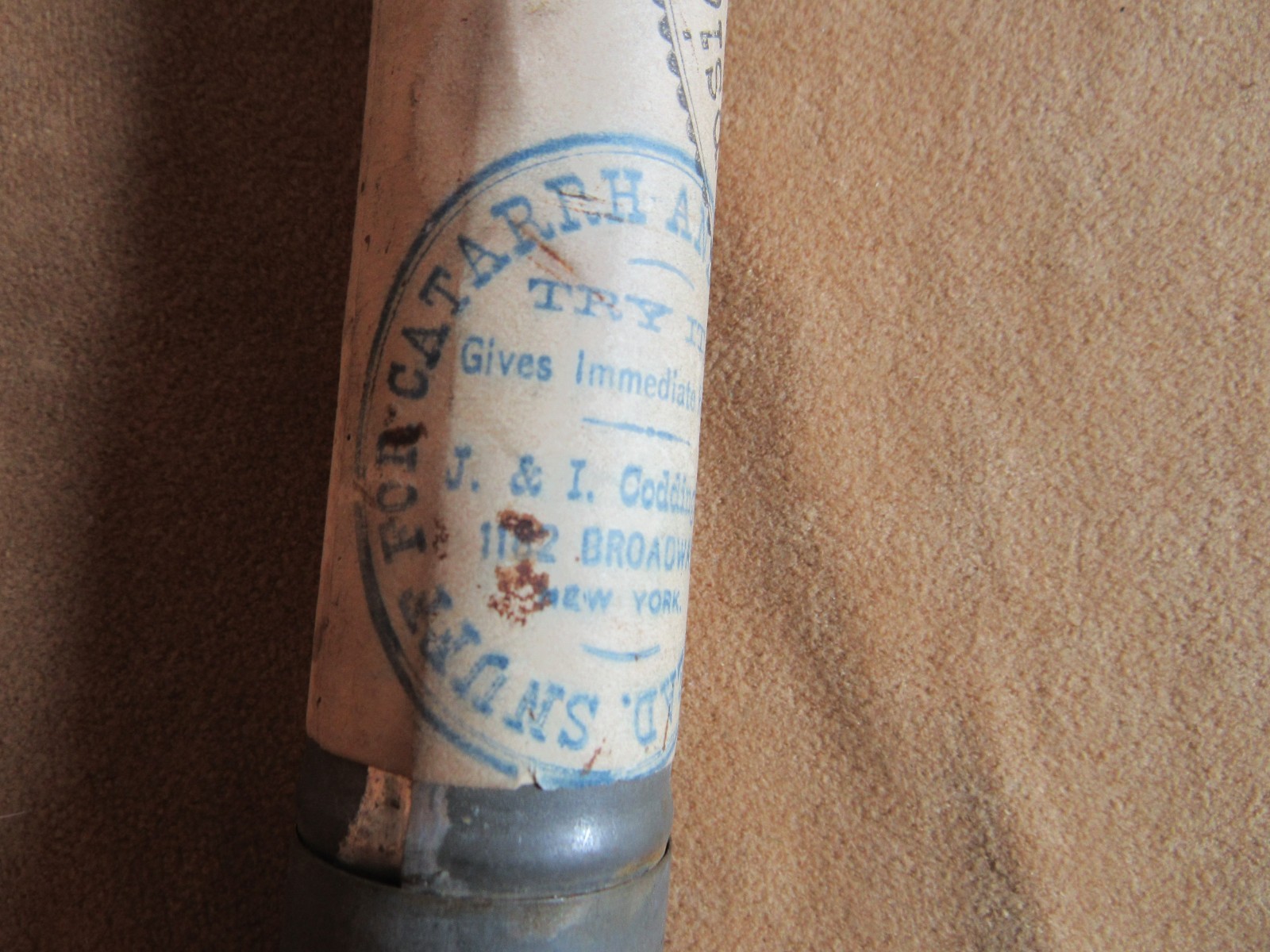 1872 Early Indian Wars Era Quack Medicine Plaster in Tin Tube Rare 1870s