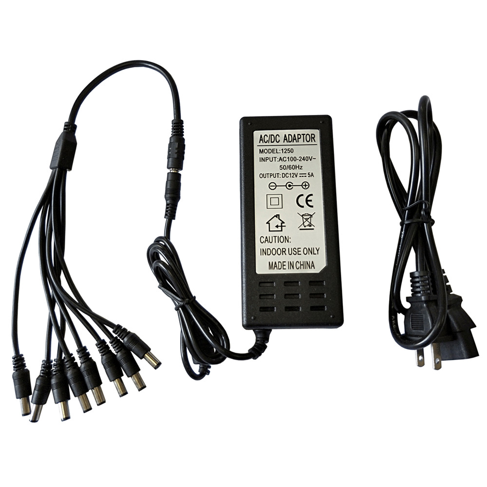 Security Camera Power Supply Adapter DC 12V 5A DVR CCTV +8 Split Power Cable