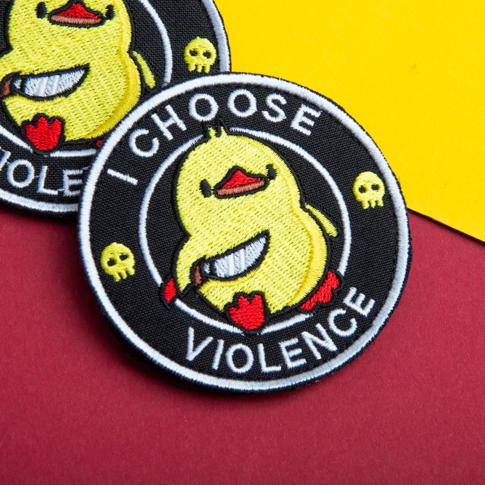 I CHOOSE VIOLENCE Patch, Round Embroidered Patch with Duck & Knife Design