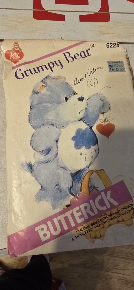 Butterick Grumpy Bear Care Bear Vintage Original Sewing Pattern 6228