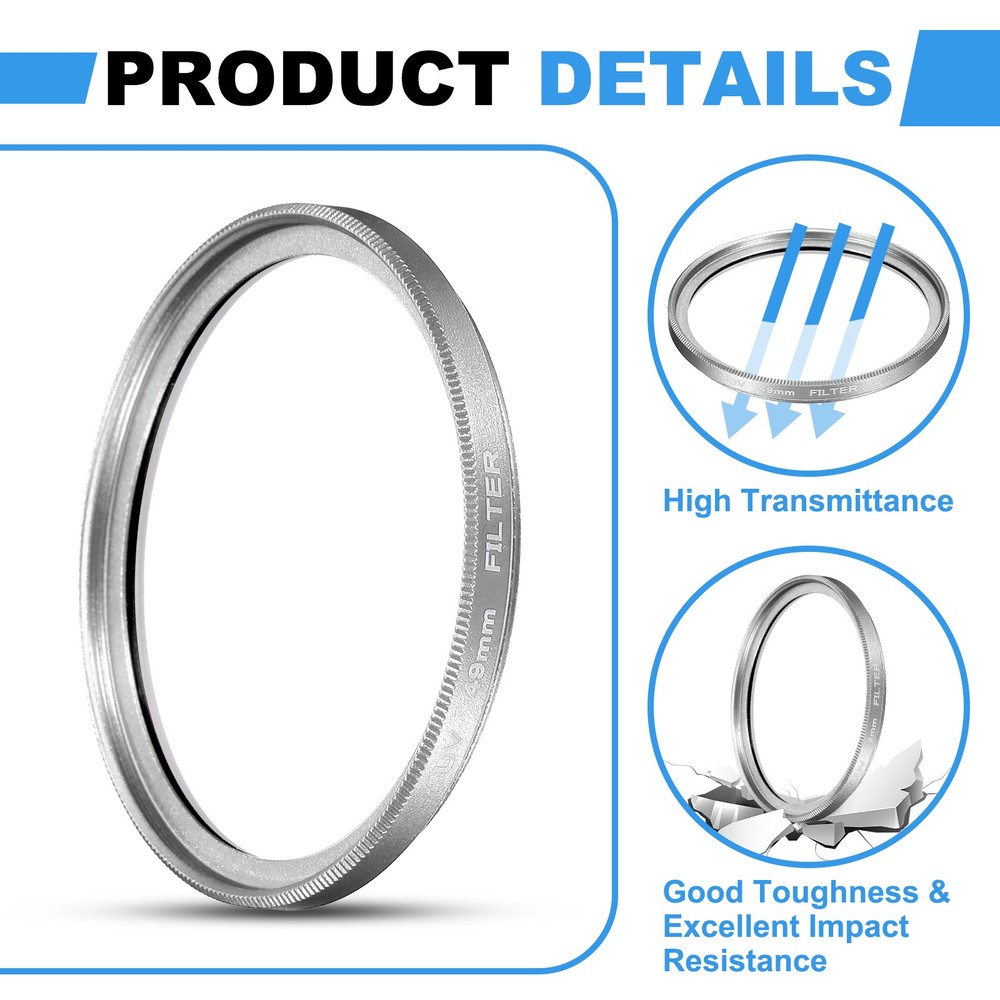 49mm Ultra Slim Lens Filter Multi Coating Camera Len Filter, Silver