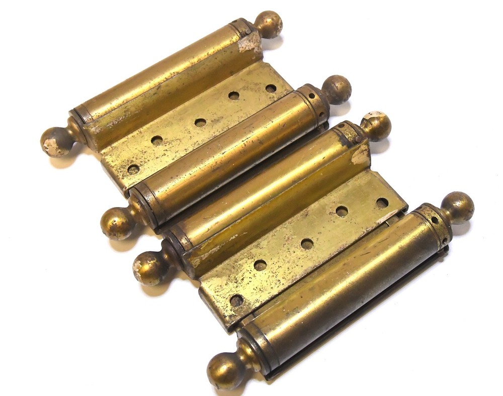 2 LARGE MATCHING VINTAGE SPRING HINGE SET BRASS FINISH