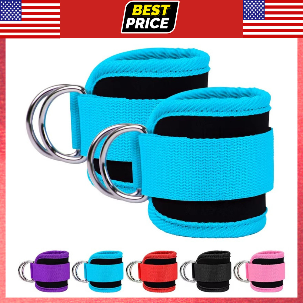 Gym Ankle Straps Double D Ring Adjustable Padded Cable Machine Cuffs