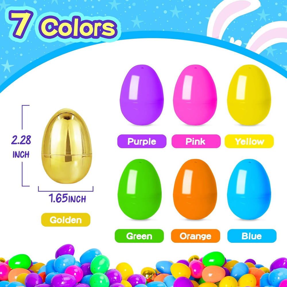 52 Pack Fillable Easter Eggs with Hinged Include Golden Eggs Bulk 2.3" Empty Pla