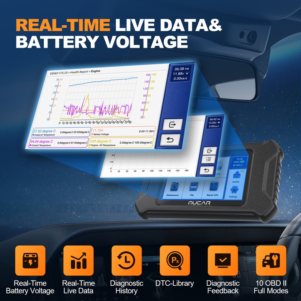 MUCAR Car Diagnostic Scanner Tool OBD2 Code Reader Engine SRS ABS Oil EPB SAS