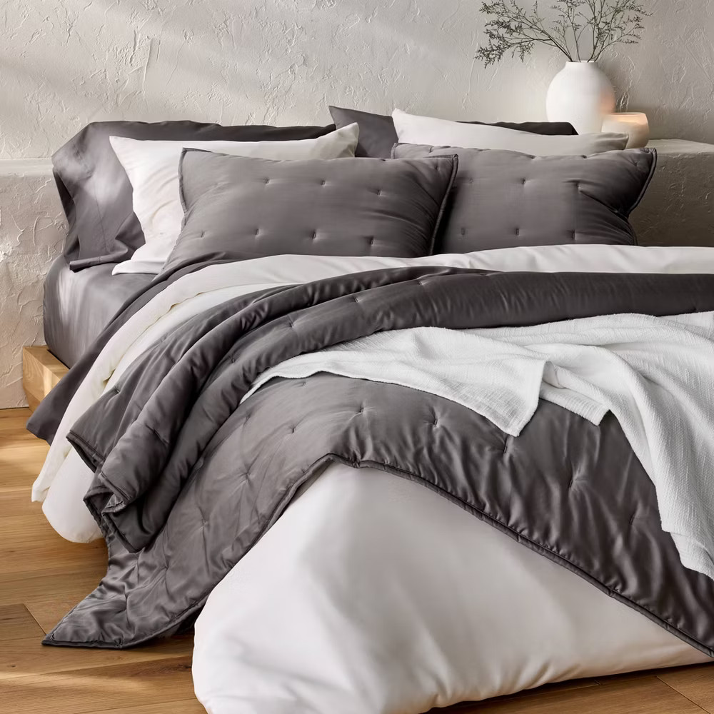 Queen 400 Thread Count Percale Sheet Set Dark Gray - Casaluna