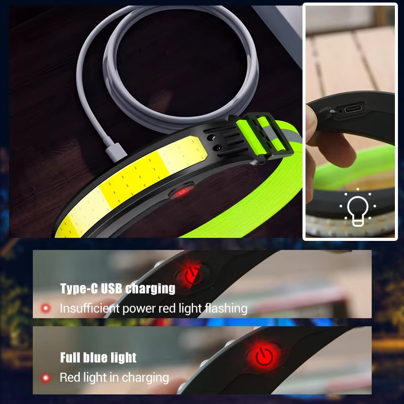NEW Headlamp COB LED Rechargeable Headlight Torch Work Light Bar Head Band USB