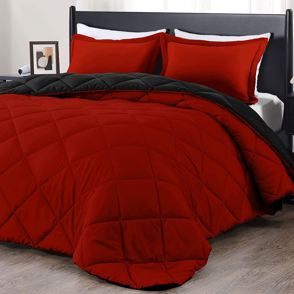 King Size Comforter Set - Red and Black King Comforter, Soft Bedding Sets for Al
