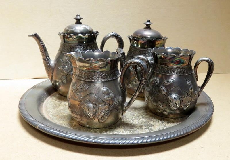 Victorian Silverplate Pairpoint Quadruple Plate Tea Set