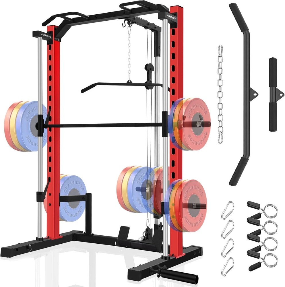 Smith Machine Squat Rack with Cable Crossover Machine Power Cage for Home & Gym