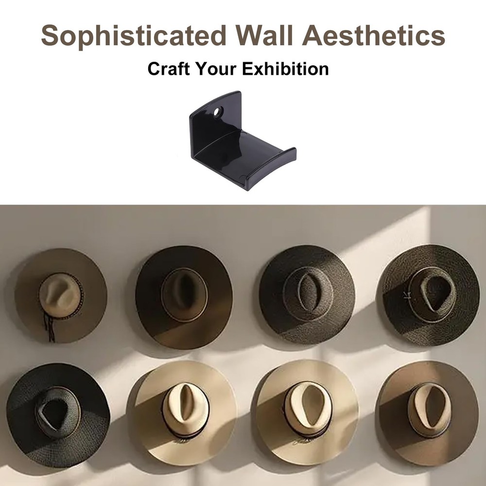 6 Pack Adhesive Hat Hooks for Wall, Cowboy Hat Rack, 2 Installation Methods o...