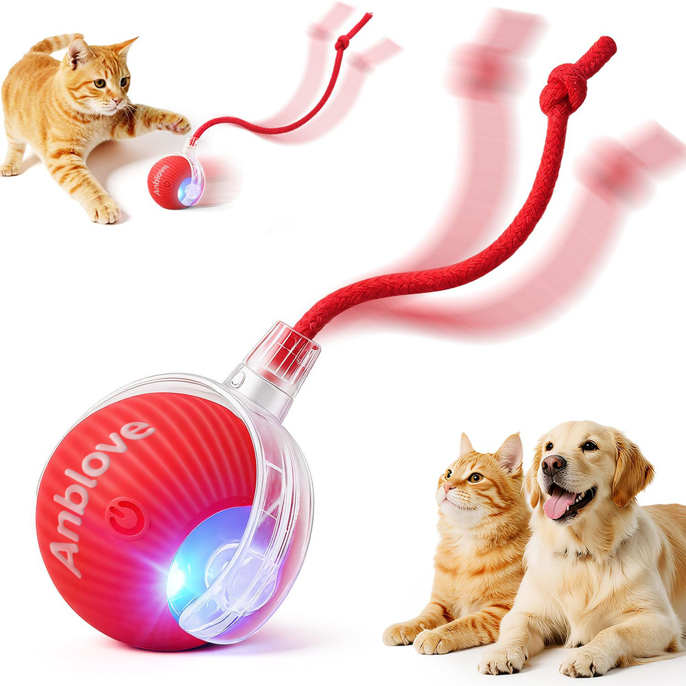Anblove Interactive Electric Automatic Rolling Moving Activate Pet Play Red ball