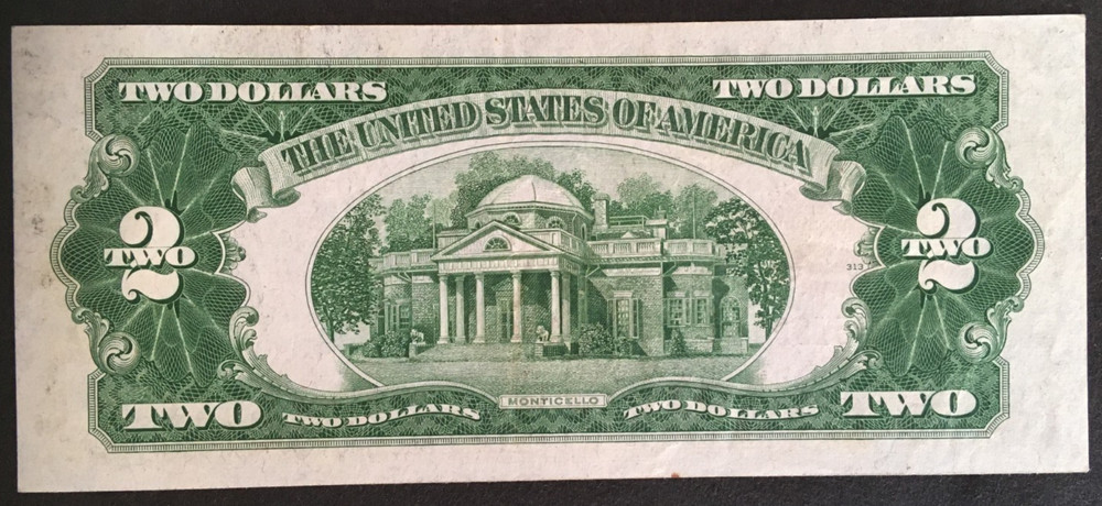 1928 $2.00 Almost Uncirculated red seal note Print Error serial # shifted down