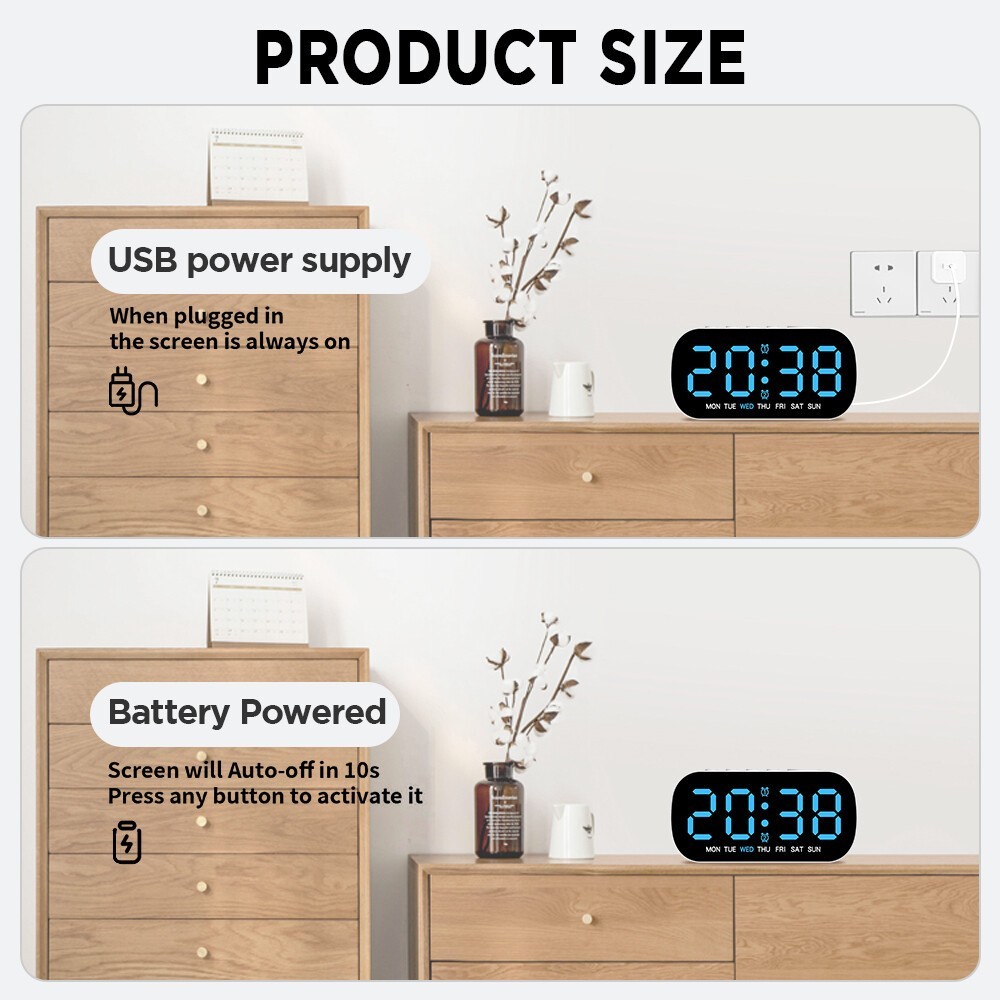 Electric Digital Alarm Clock LED Large Display Battery Backup Snooze Dual Alarm