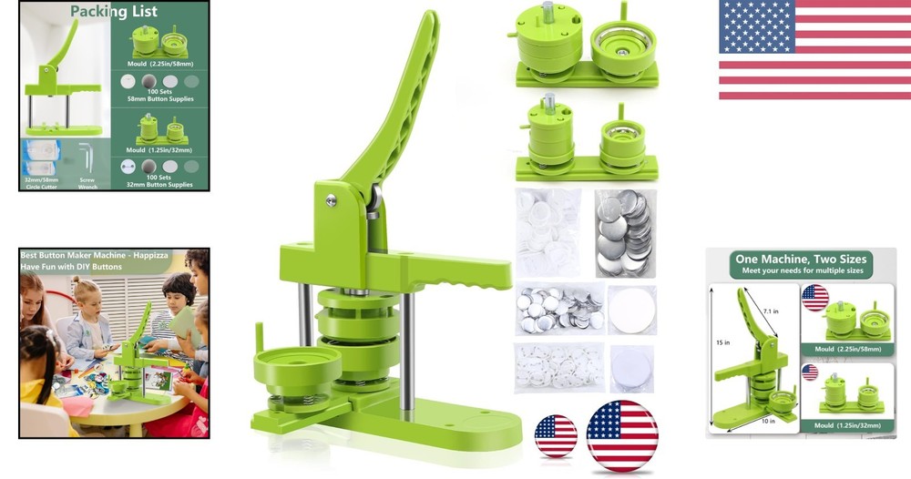 Professional Quality Button Maker Machine - 200 Sets & Circle Cutter Included