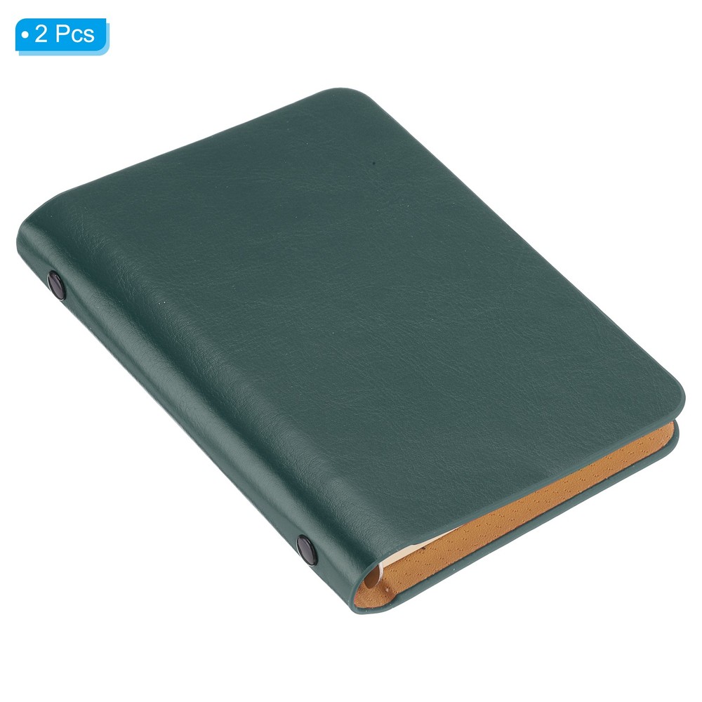6 Ring Binder Cover 2pcs A7 Leather Notebook Binder with 100 Sheets Paper, Green