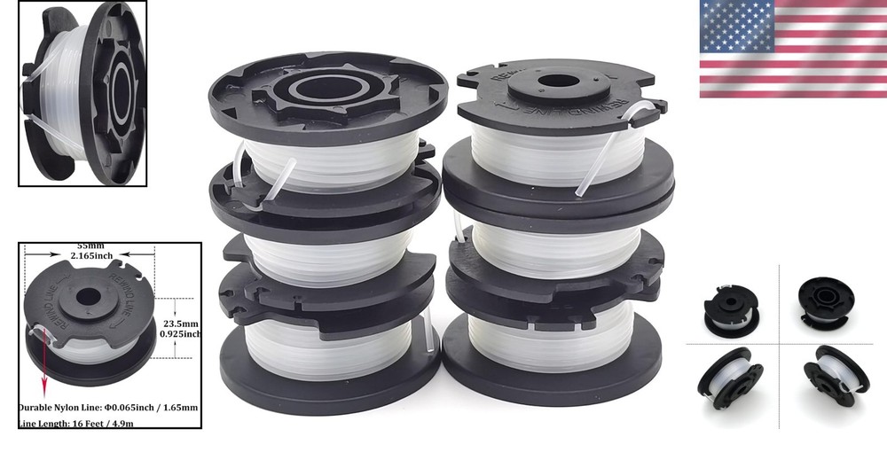6 Pack Hyper Tough Replacement Spools - 0.065" Durable Trimmer Line, 16ft Each