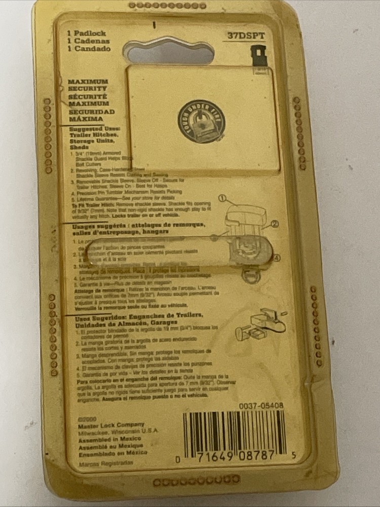 Master Lock 37D Maximum Security Padlock Trailer Lock Armored with Shackle Guard