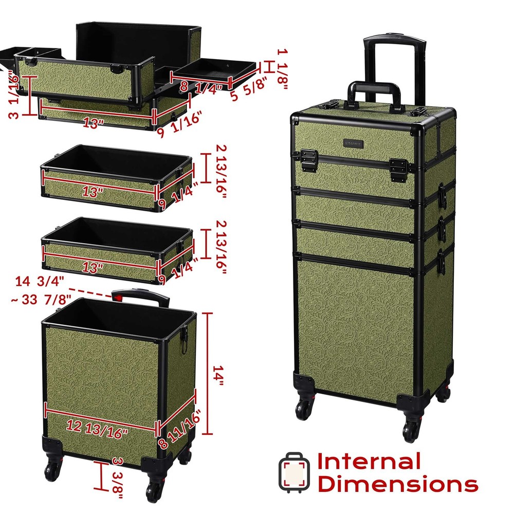BYOOTIQUE Makeup Train Case Trolley w/ Cube Case Cosmetic Organizer Rococo