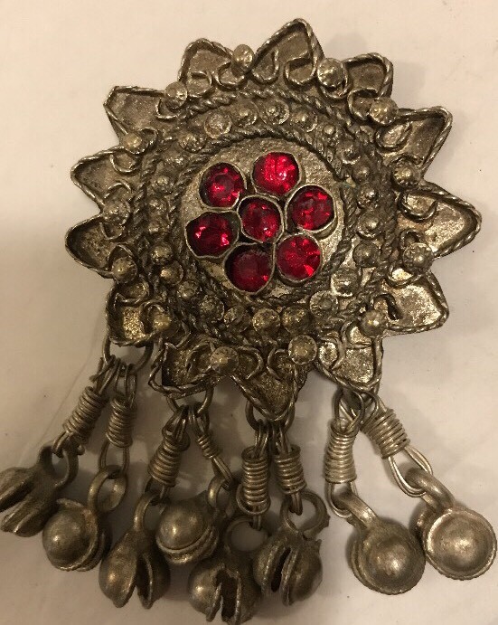 Unique Silver Hand Made Pendant W/ Red Accent