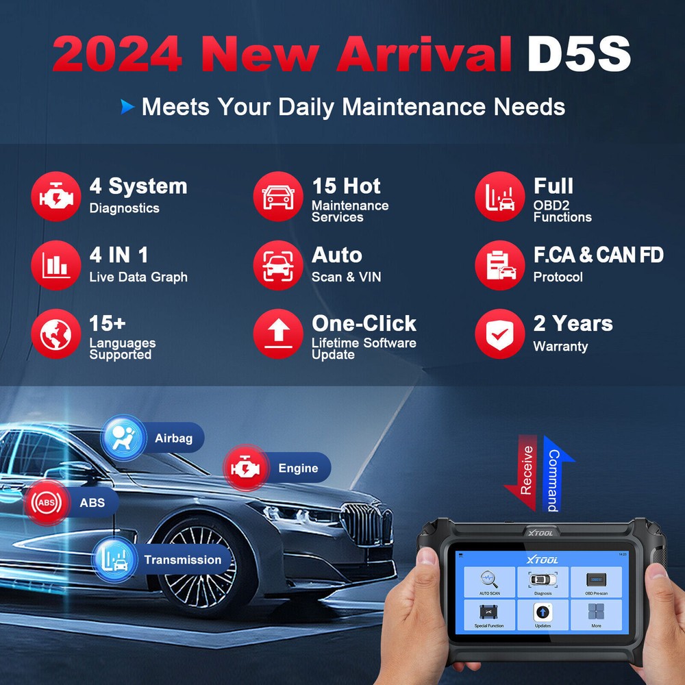XTOOL D5S OBD2 Scanner Engine ABS SRS Code Reader Diagnostic Scan Tool CAN FD