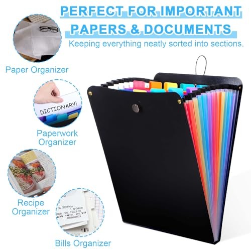 2 Pcs Expanding File Folder, 13 Pockets Vertical File Folder Accordion File